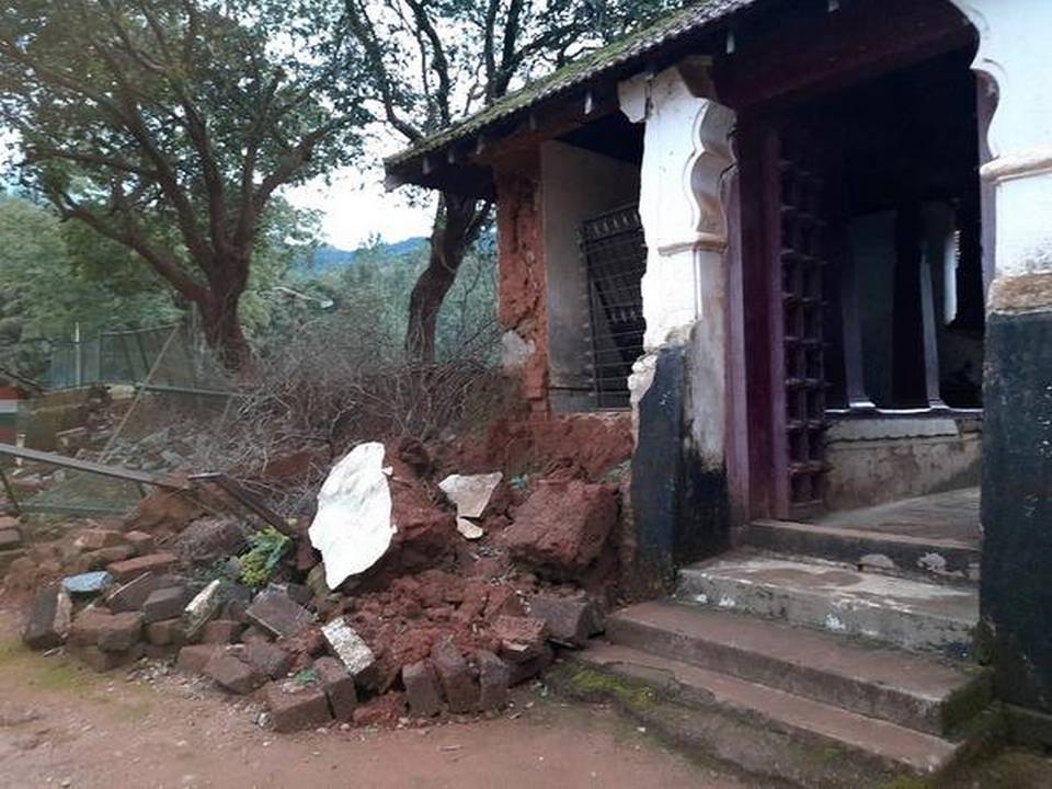 A portion of Nalknad Palace in Kodagu district collapsed a few weeks ago following torrential rains. | Photo Credit: M.T. Shiva Kumar